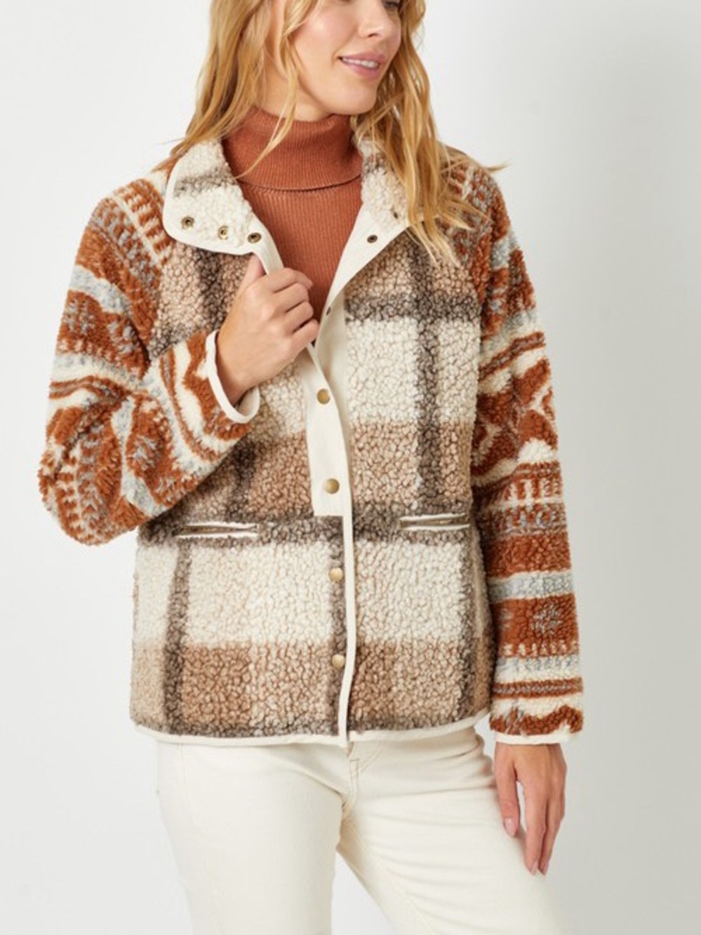 🍂SPECIAL🍂MIXED PRINT FLEECE JACKET|SAND MIX